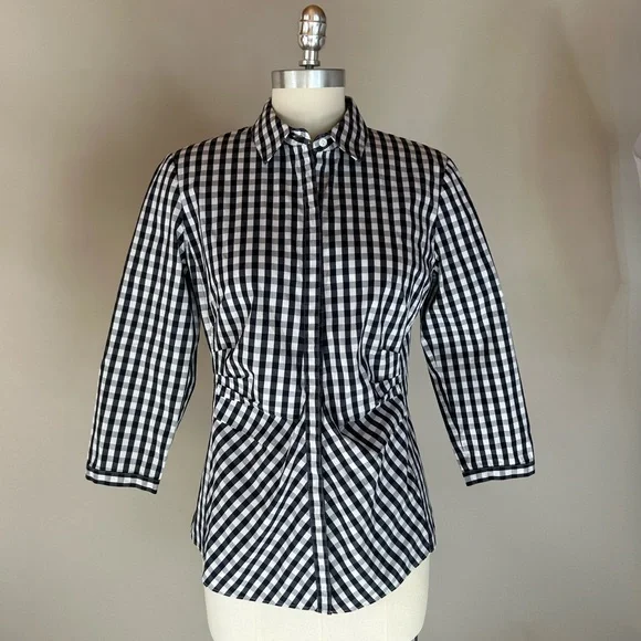 Lafayette 148 New York Leigh Gingham Shirt Sz 6 - Picture 2 of 10